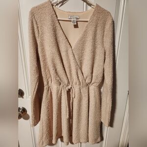 Textured Cream Knit Long Sleeve Midi Dress